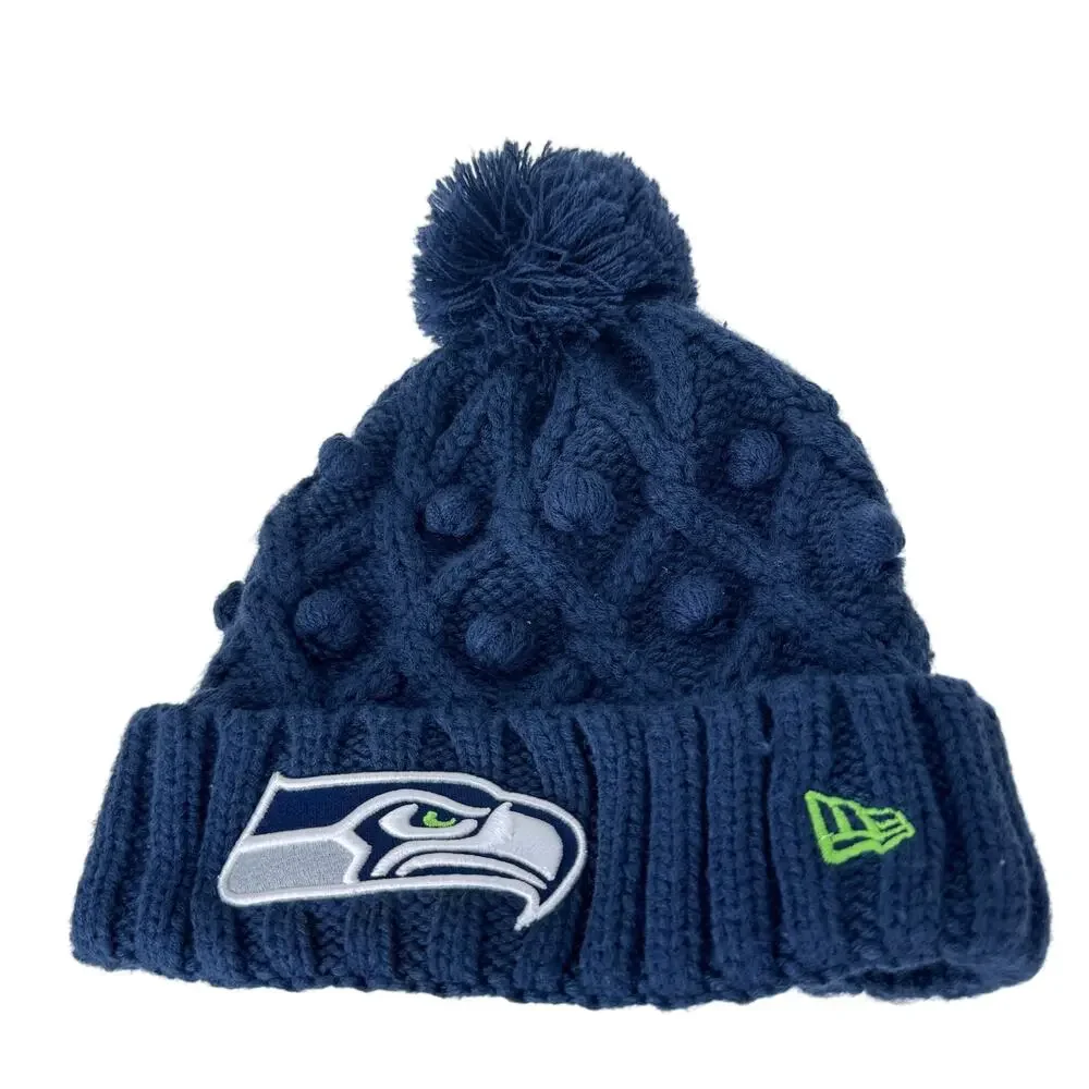 New‎ Era Seattle Seahawks Toasty Cuffed Knit Hat with Pom Navy Womens OS